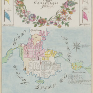 Poster showing the Swedish city Karlskrona 1700s.