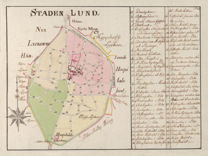 Poster showing Swedish city Lund 1700s
