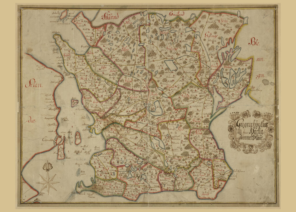 Historical map of Swedish province Scania 1700s