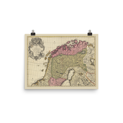 Poster showing northern Sweden and Norway 1708