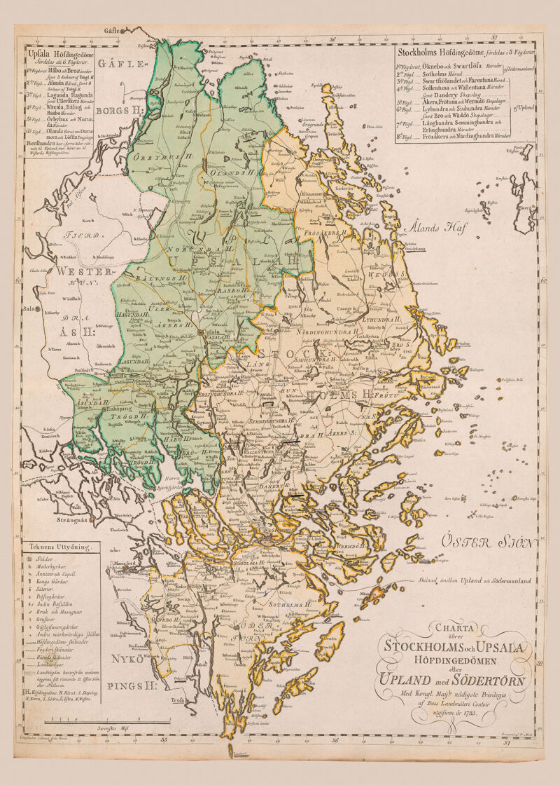 Poster showing the Swedish province Uppland 1785